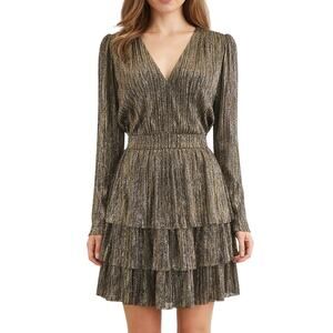 G.P.D. Women's Small Metallic Tiered Mini Dress Boho